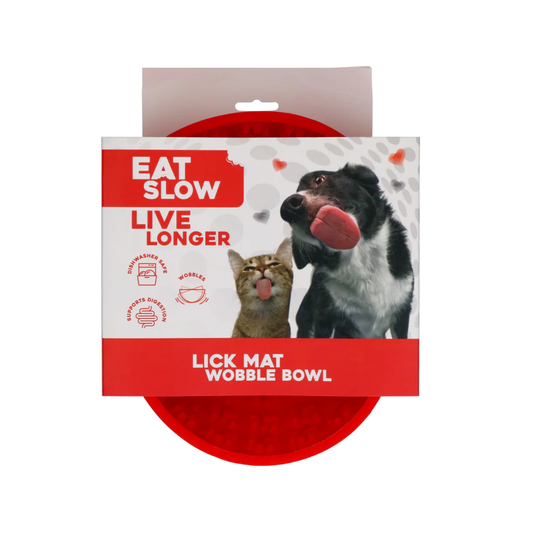 EAT SLOW LIVE LONGER LICK MAT WOBBLE BOWL RED