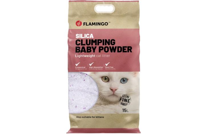 FLAMINGO CAT LITTER SILICA FINE CLUMPING BABY POWDER 15L