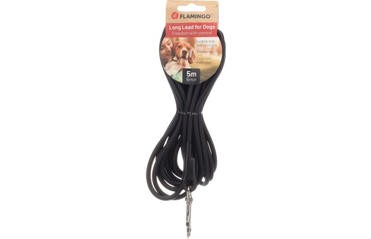 FLAMINGO DOG TRAINING AND TRACKING LEASH CASPAR BLACK 5M 6MM