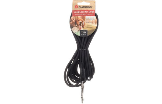 FLAMINGO DOG TRAINING AND TRACKING LEASH CASPAR BLACK 5M 6MM