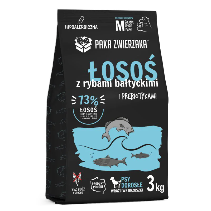 PAKA ZWIERZAKA SUCHA KARMA DLA PSA ŁOSOŚ Z RYBAMI BAŁTYCKIMI 3KG
