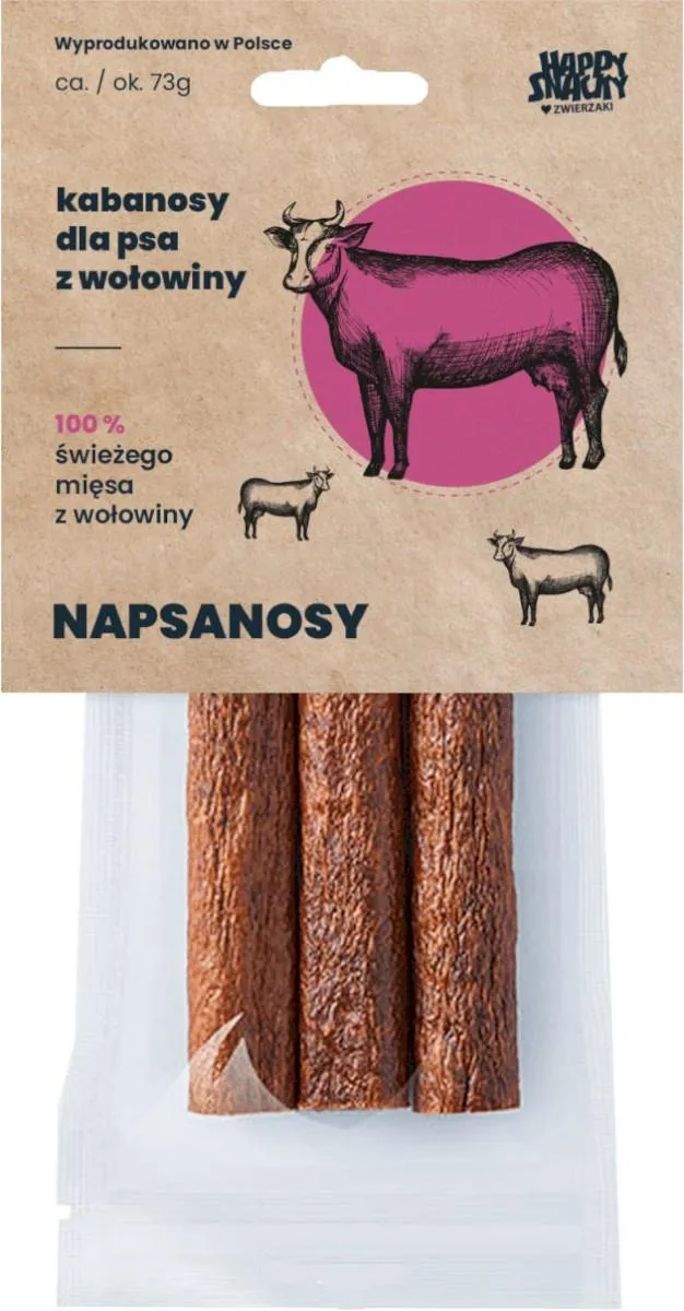 HAPPY SNACKY NAPSANOSY PRZYSMAKI DLA PSA Z WOŁOWINY 3SZT