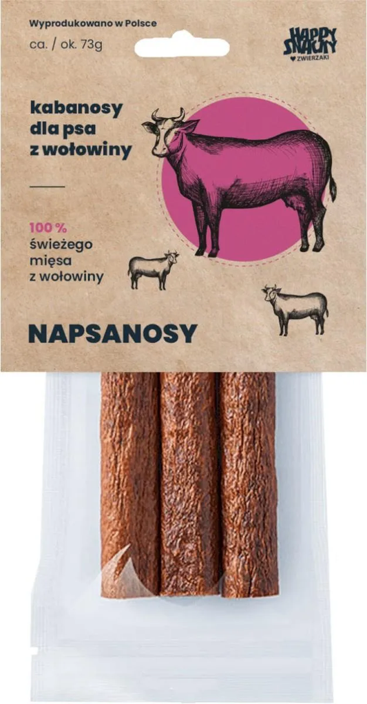 HAPPY SNACKY NAPSANOSY PRZYSMAKI DLA PSA Z WOŁOWINY 3SZT