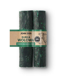 JOHN DOG SUSZONY GRYZAK DLA PSA RURKA WOŁOWA Z DODATKIEM ŻWACZA I SPIRULINY 2 SZT 15CM