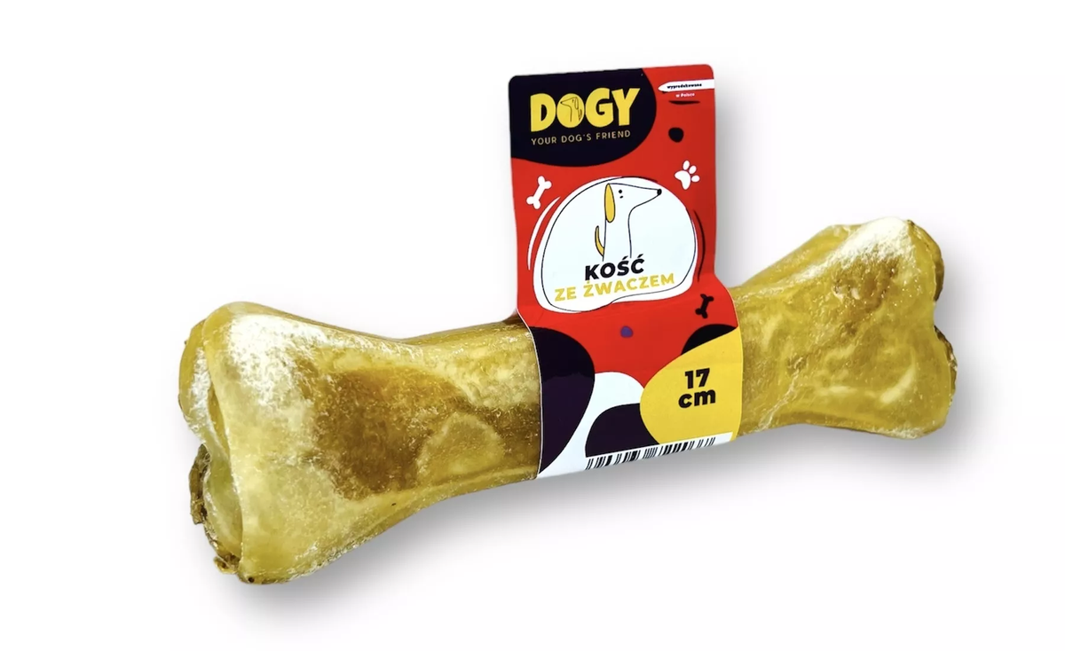 DOGY KOŚĆ ZE ŻWACZEM 17CM DLA PSA - KOŚĆ DO GRYZIENIA I ŻUCIA