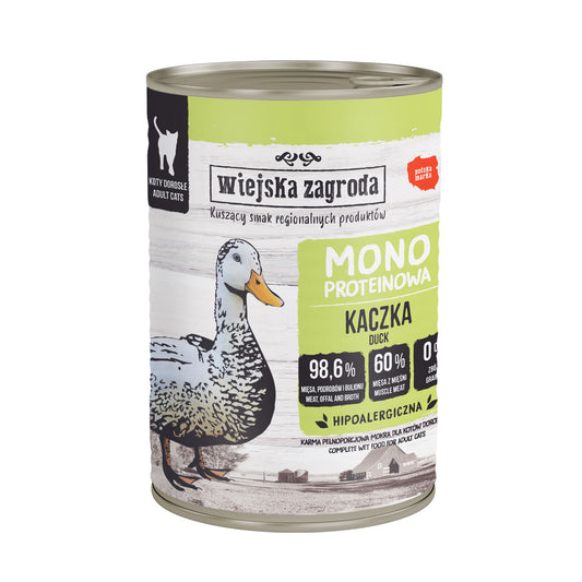 WIEJSKA ZAGRODA KARMA MOKRA DLA KOTA MONOPROTEINOWA KACZKA (DOROSŁY) 400G