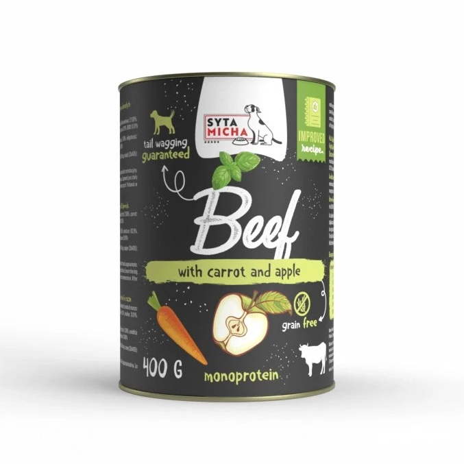 SYTA MICHA MOKRA KARMA DLA PSA WOŁOWINA Z MARCHEWKĄ I JABŁKIEM 400G