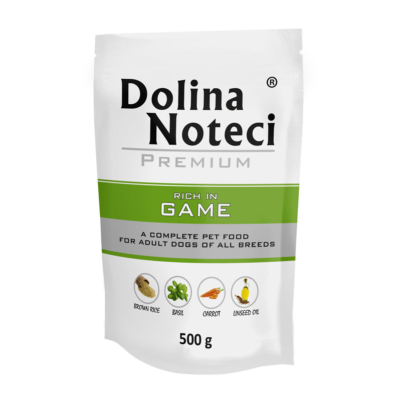 DOLINA NOTECI PREMIUM MOKRA KARMA DLA PSA BOGATA W DZICZYZNĘ 500G