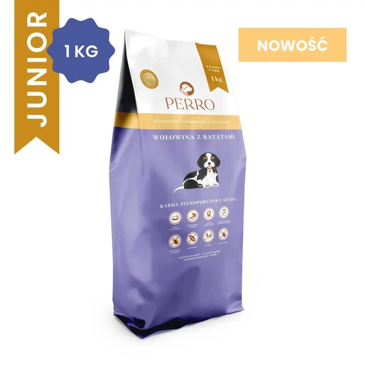 PERRO JUNIOR SUCHA KARMA DLA PSA WOŁOWINA Z BATATAMI 1 KG