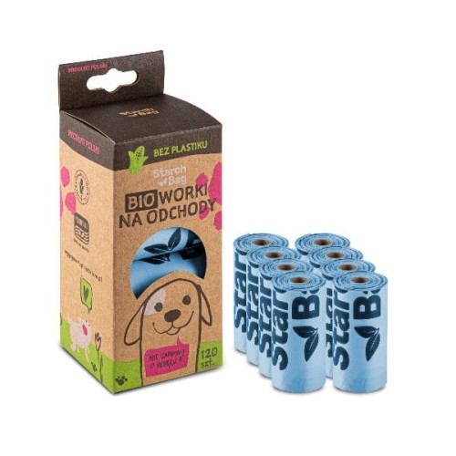 STARCHBAG KOMPOSTOWALNE BIOWORKI NA ODCHODY 8 ROLEK X 15SZT, KOL. BŁĘKIT
