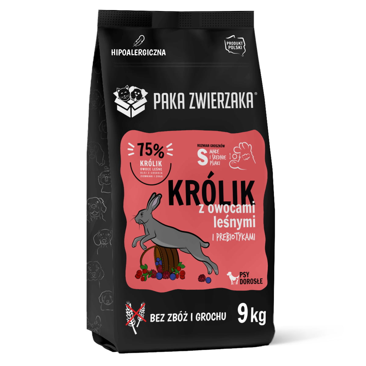 PAKA ZWIERZAKA SUCHA KARMA DLA PSA KRÓLIK Z OWOCAMI LEŚNYMI S 9KG