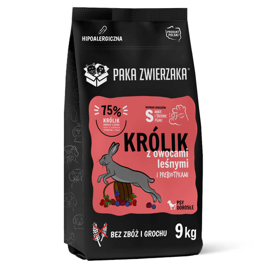 PAKA ZWIERZAKA SUCHA KARMA DLA PSA KRÓLIK Z OWOCAMI LEŚNYMI S 9KG