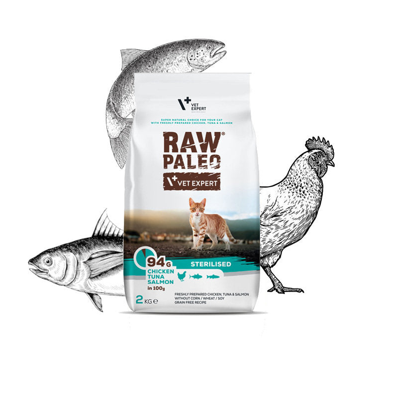 RAW PALEO SUCHA KARMA KOT STERILISED CHICKEN TUNA SALMON 2KG