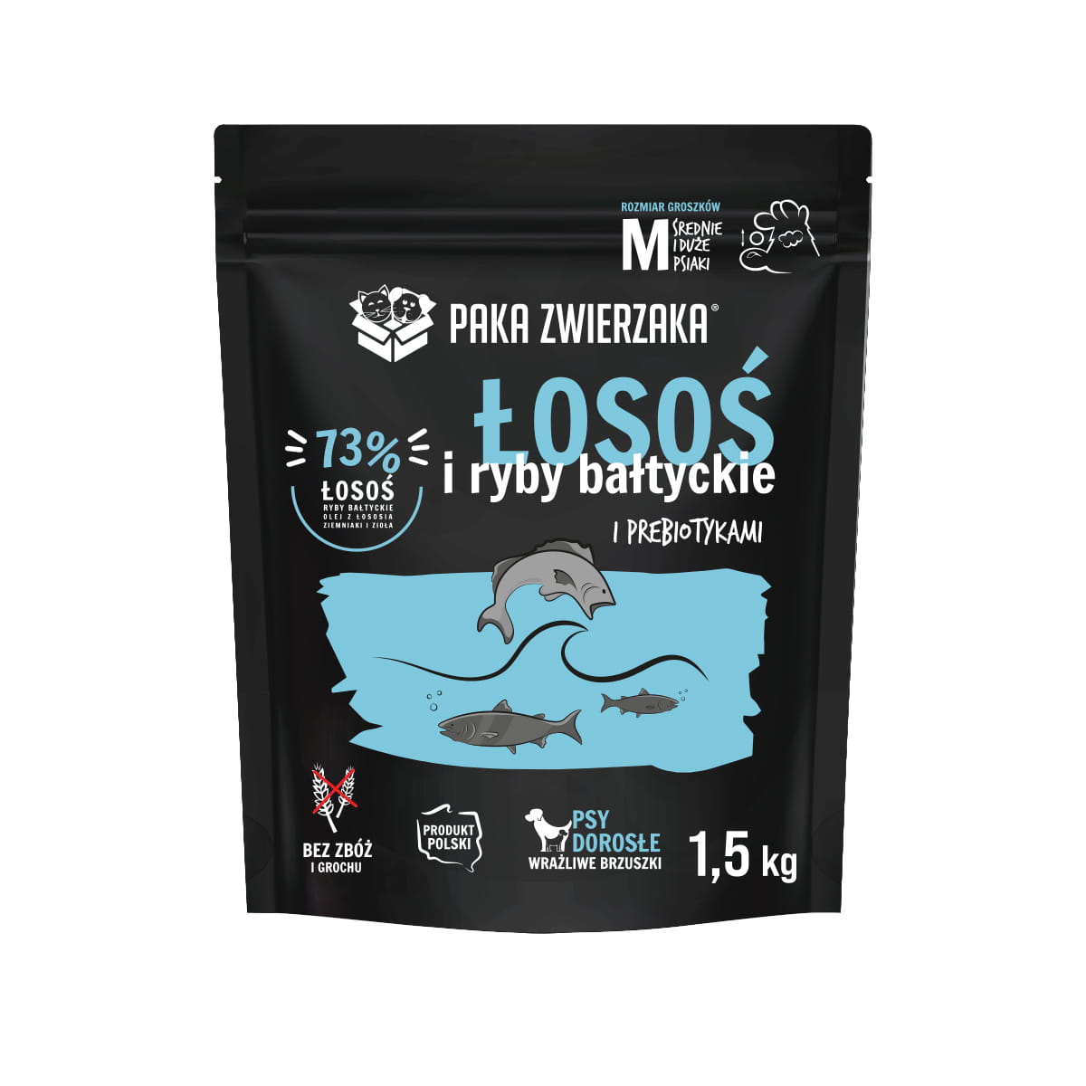 PAKA ZWIERZAKA SUCHA KARMA DLA PSA ŁOSOŚ Z RYBAMI BAŁTYCKIMI 1,5KG