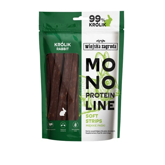 WIEJSKA ZAGRODA MONOPROTEIN SOFT STRIPS PRZYSMAKI DLA PSA KRÓLIK 100G