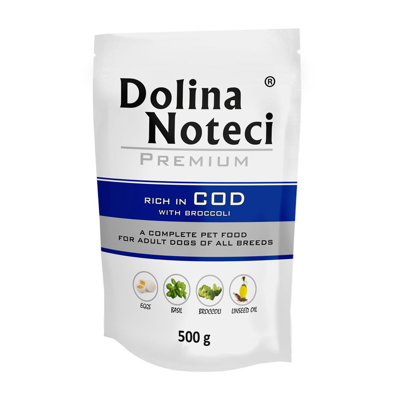 DOLINA NOTECI PREMIUM MOKRA KARMA DLA PSA BOGATA W DORSZA Z BROKUŁAMI 500G