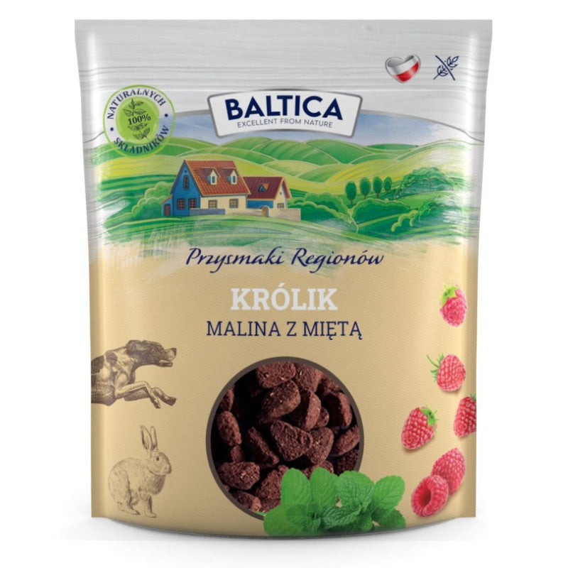 BALTICA SMAKI REGIONÓW PRZYSMAKI DLA PSA TRENINGOWE KRÓLIK Z MALINĄ I MIĘTĄ 600G
