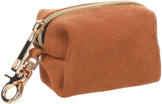 FLAMINGO POOP BAG HOLDER SUEDA CARAMEL + 1 ROLL 8X5X5CM