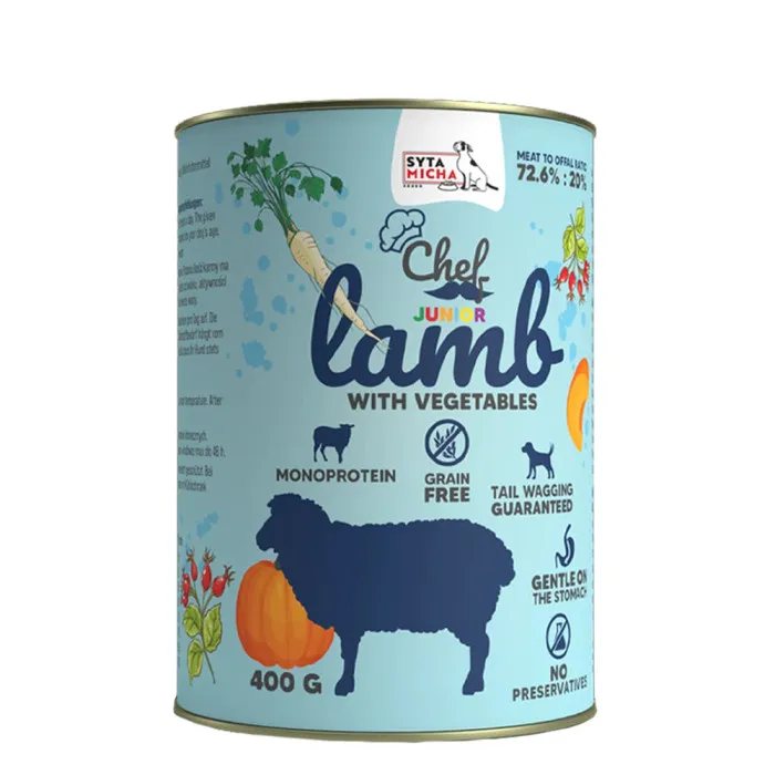 SYTA MICHA CHEF JUNIOR MOKRA KARMA DLA PSA JAGNIĘCINA Z WARZYWAMI 400G