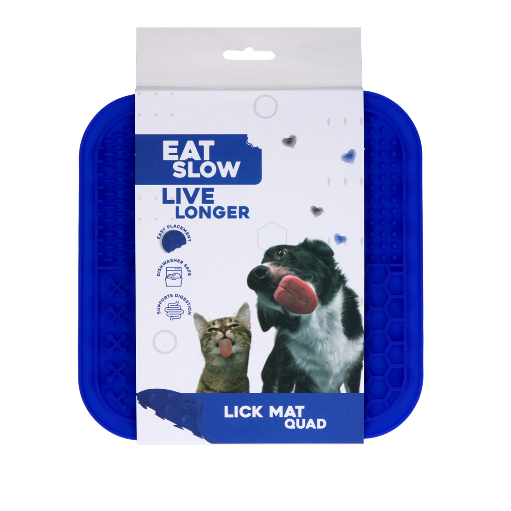 EAT SLOW LIVE LONGER LICK MAT QUAD BLUE