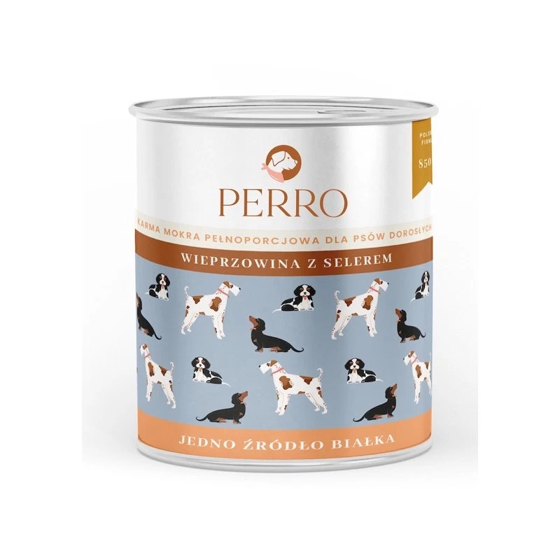 PERRO MOKRA KARMA DLA PSA WIEPRZOWINA Z SELEREM 850G