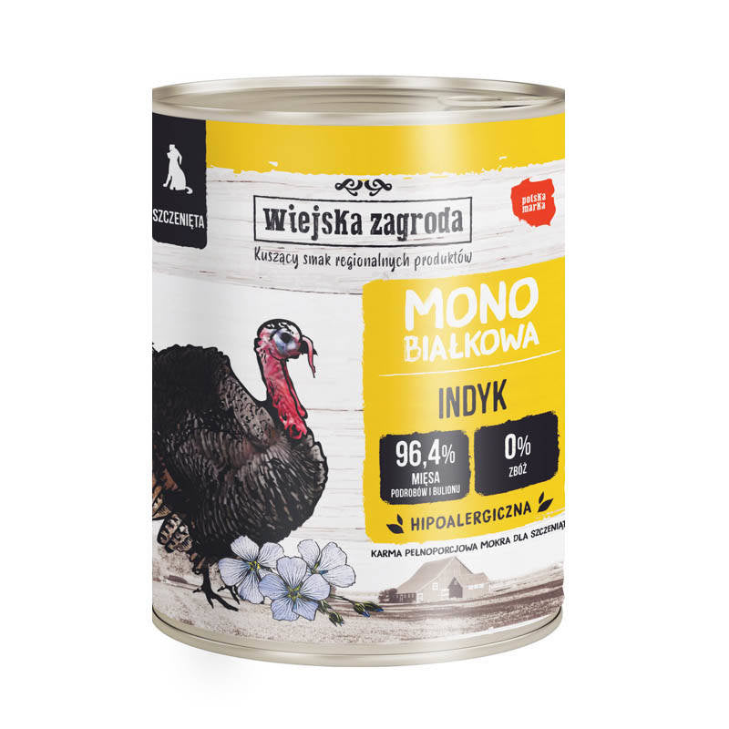 WIEJSKA ZAGRODA MONO JUNIOR MOKRA KARMA DLA PSA INDYK 800G