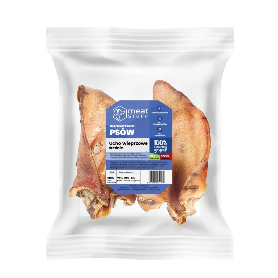 MEATSTUFF GRYZAK DLA PSA UCHO WIEPRZOWE ŚREDNIE 5SZT