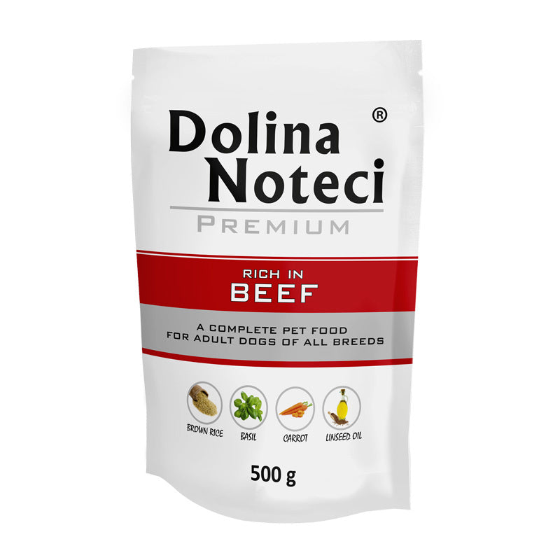 DOLINA NOTECI PREMIUM MOKRA KARMA DLA PSA BOGATA W WOŁOWINĘ 500G