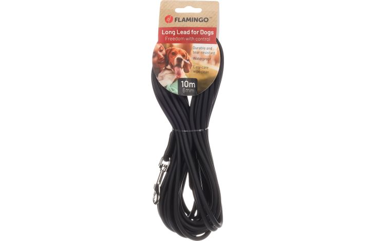 FLAMINGO DOG TRAINING AND TRACKING LEASH CASPAR BLACK 10M 6MM