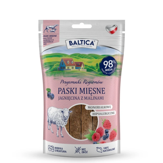 BALTICA PRZYSMAKI MIĘSNE PASKI JAGNIĘCINA Z MALINAMI 90G