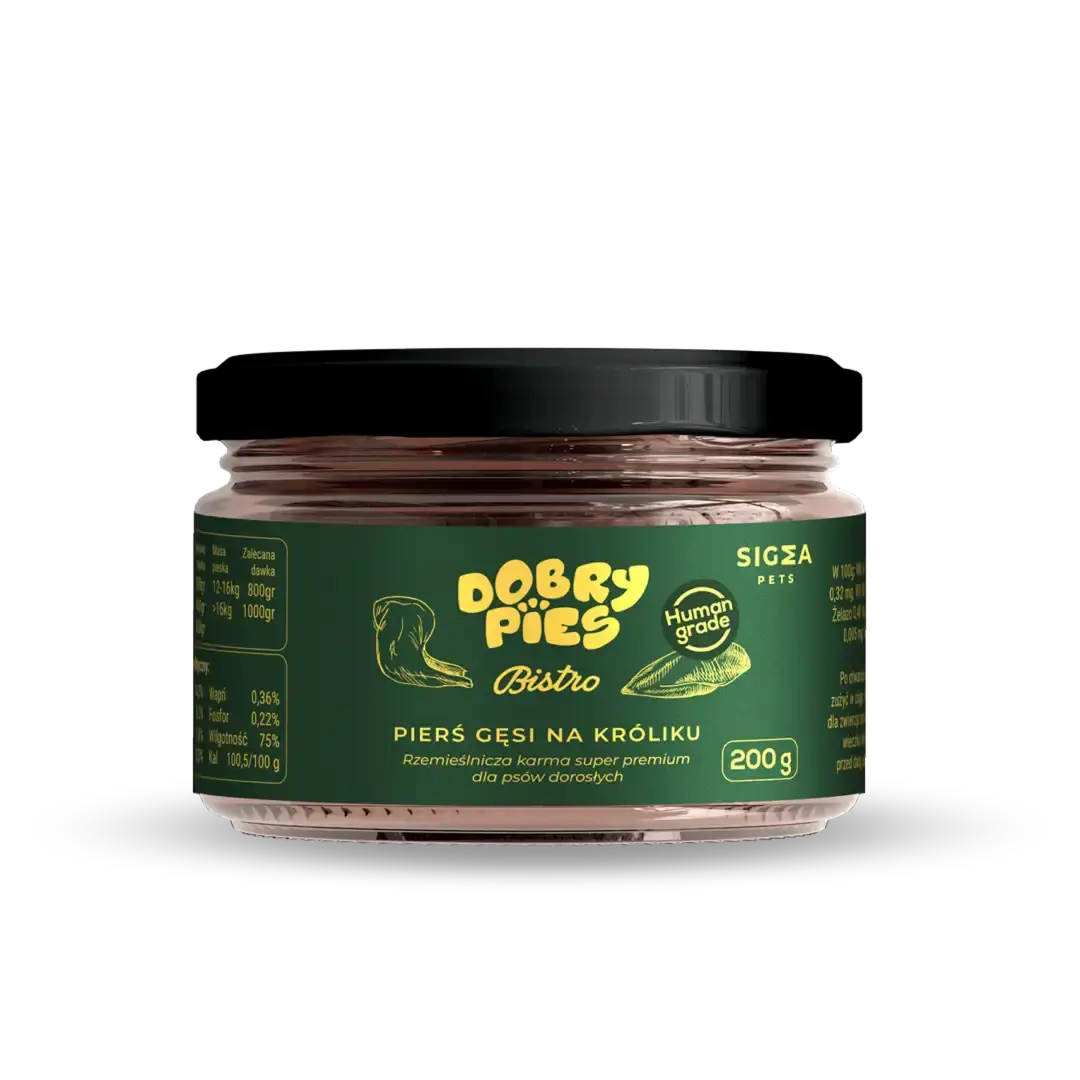 DOBRY PIES BISTRO MOKRA KARMA PIES Z PIERŚ Z GĘSI NA KRÓLIKU 200G