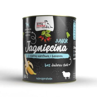 SYTA MICHA JUNIOR MOKRA KARMA DLA PSA JAGNIĘCINA Z CZARNĄ MARCHWIĄ I BANANEM 800G