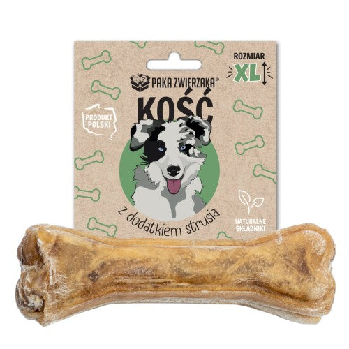 PAKA ZWIERZAKA GRYZAK DLA PSA KOŚĆ Z DODATKIEM STRUSIA XL 17CM