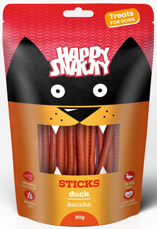 HAPPY SNACKY PATYCZKI PRZYSMAKI DLA PSA Z KACZKI 80G