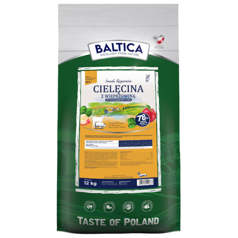 BALTICA SMAKI REGIONÓW SUCHA KARMA DLA PSA CIELĘCINA Z WIEPRZOWINĄ XS/S 12KG