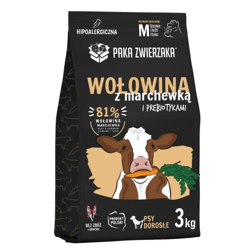 PAKA ZWIERZAKA SUCHA KARMA DLA PSA WOŁOWINA Z MARCHEWKĄ M 3KG