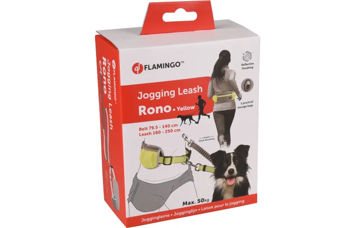 FLAMINGO JOGGING LEASH WITH WAIST BELT RONO FLUO YELLOW 180-250CM 79,5-140CM