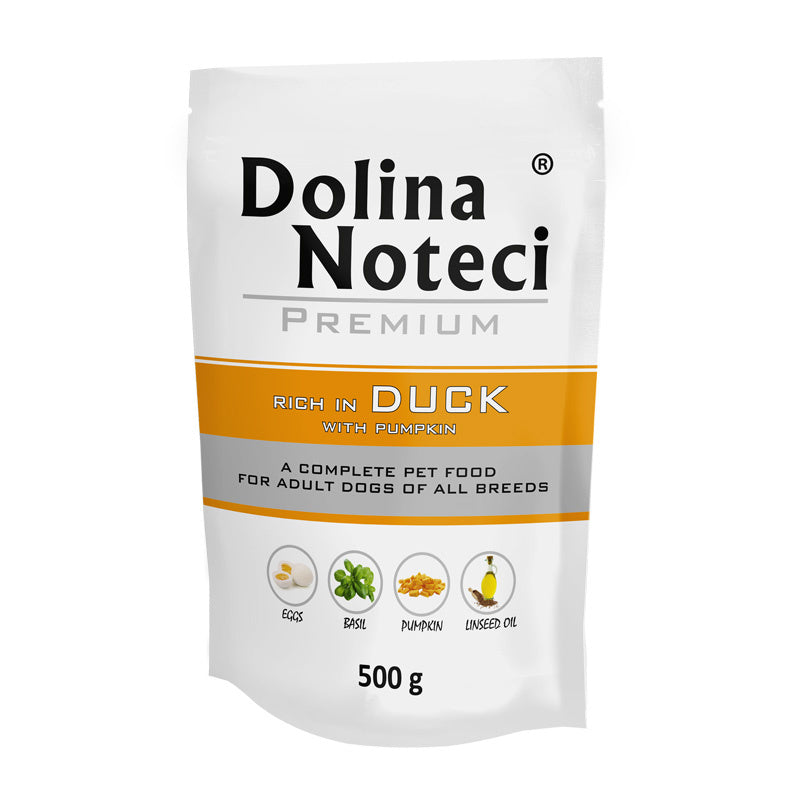 DOLINA NOTECI PREMIUM MOKRA KARMA DLA PSA BOGATA W KACZKĘ Z DYNIĄ 500G