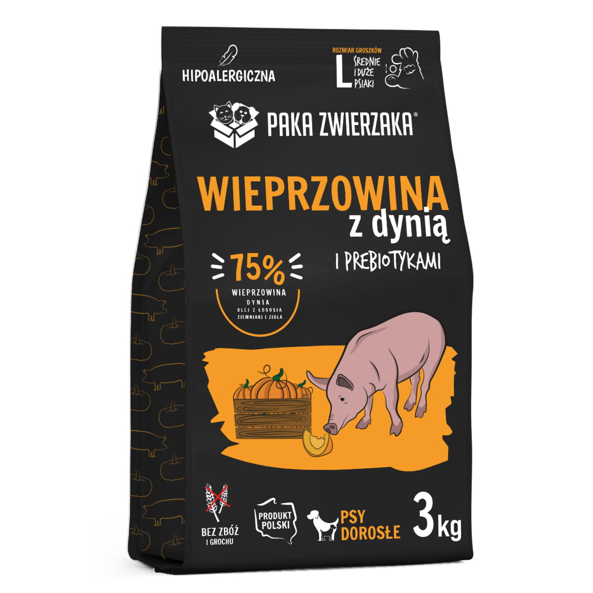 PAKA ZWIERZAKA SUCHA KARMA DLA PSA WIEPRZOWINA Z DYNIĄ L 3 KG