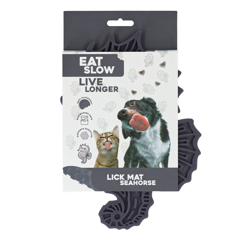 EAT SLOW LIVE LONGER LICK MAT SEAHORSE GRIJS