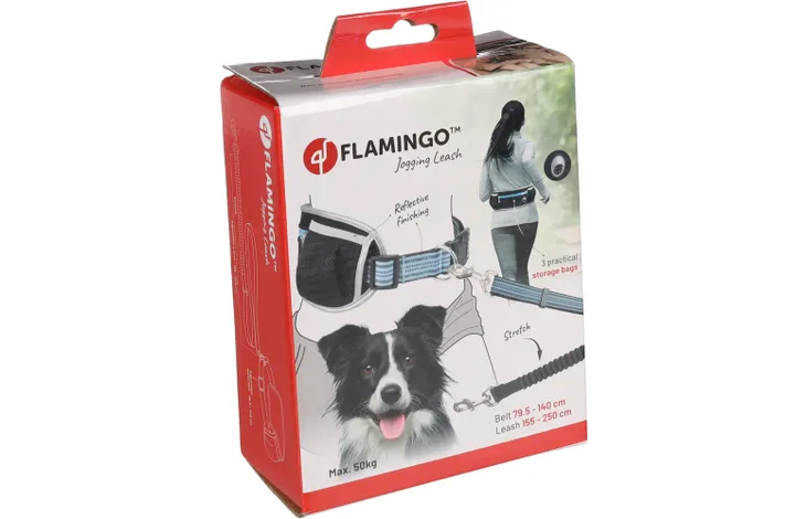 FLAMINGO JOGGING LEASH WITH WAIST BELT RONO BLUE 180-250CM 79,5-140CM
