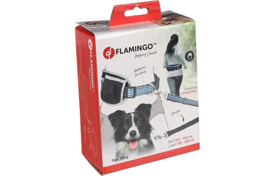 FLAMINGO JOGGING LEASH WITH WAIST BELT RONO BLUE 180-250CM 79,5-140CM