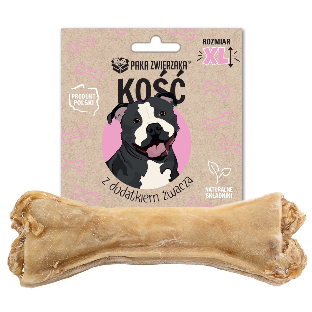 PAKA ZWIERZAKA GRYZAK DLA PSA KOŚĆ Z DODATKIEM ŻWACZA XL 17CM