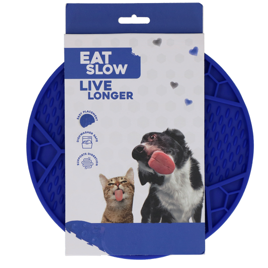 EAT SLOW LIVE LONGER LICK MAT VOETBAL BLAUW