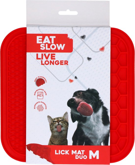 EAT SLOW LIVE LONGER LICK MAT DUO M RED