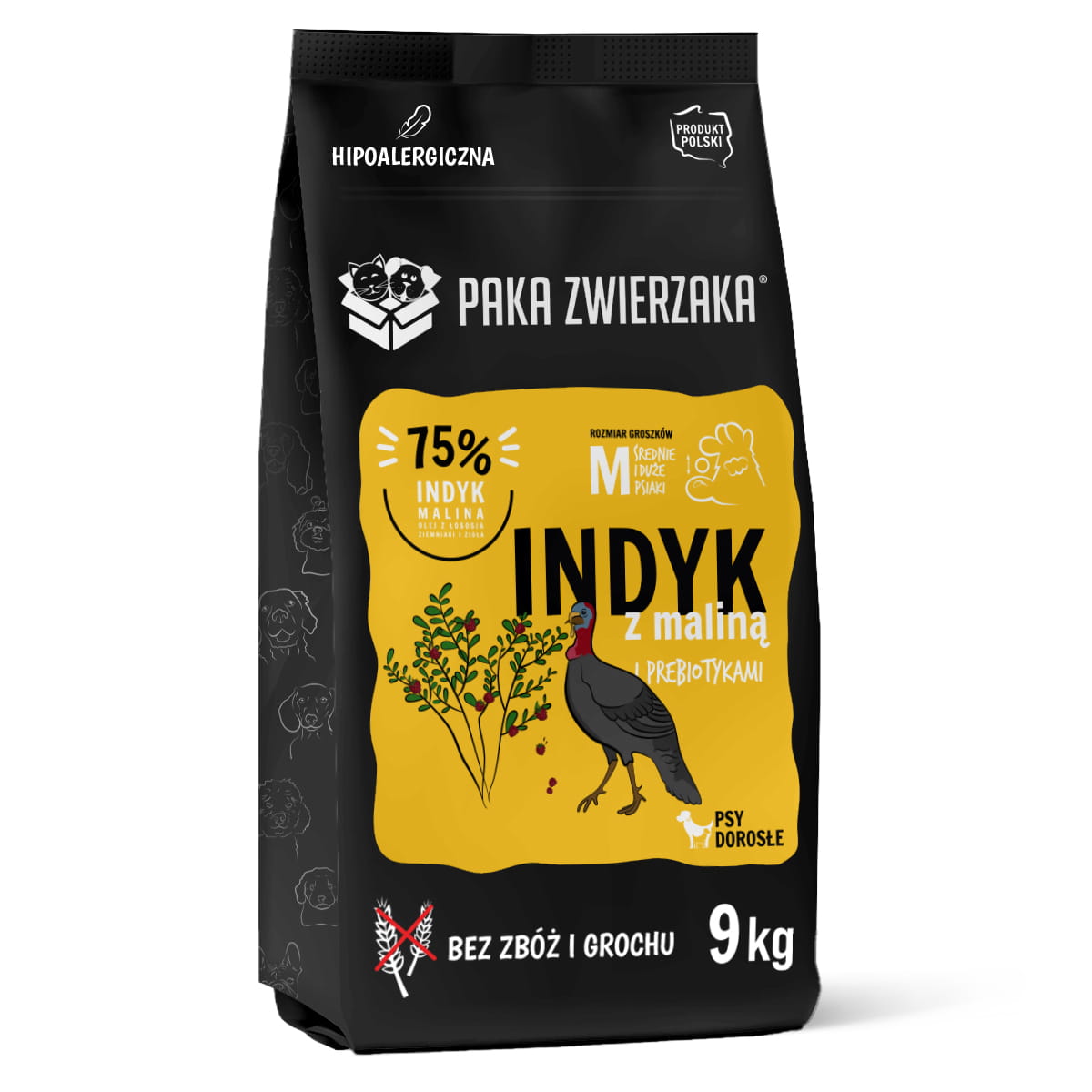 PAKA ZWIERZAKA SUCHA KARMA DLA PSA INDYK Z MALINĄ M 9KG