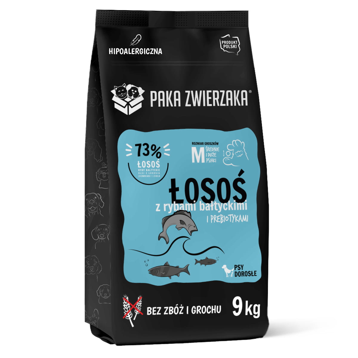 PAKA ZWIERZAKA SUCHA KARMA DLA PSA ŁOSOŚ Z RYBAMI BAŁTYCKIMI 9KG
