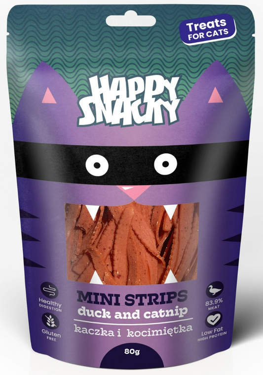 HAPPY SNACKY MINI PASKI Z KACZKI Z KOCIMIĘTKĄ DLA KOTA 80G