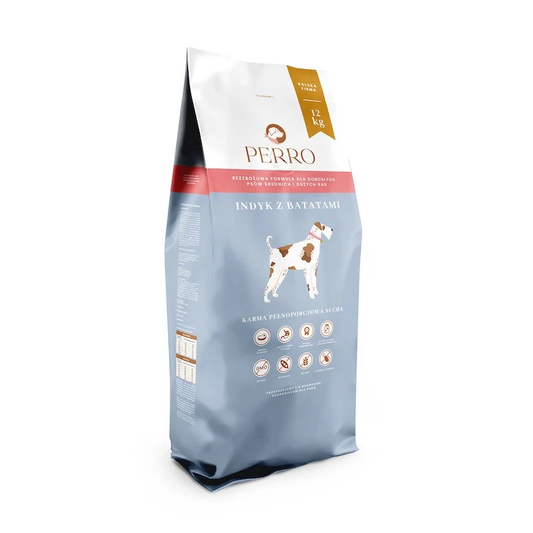 PERRO SUCHA KARMA DLA PSA INDYK Z BATATAMI M/L 12KG