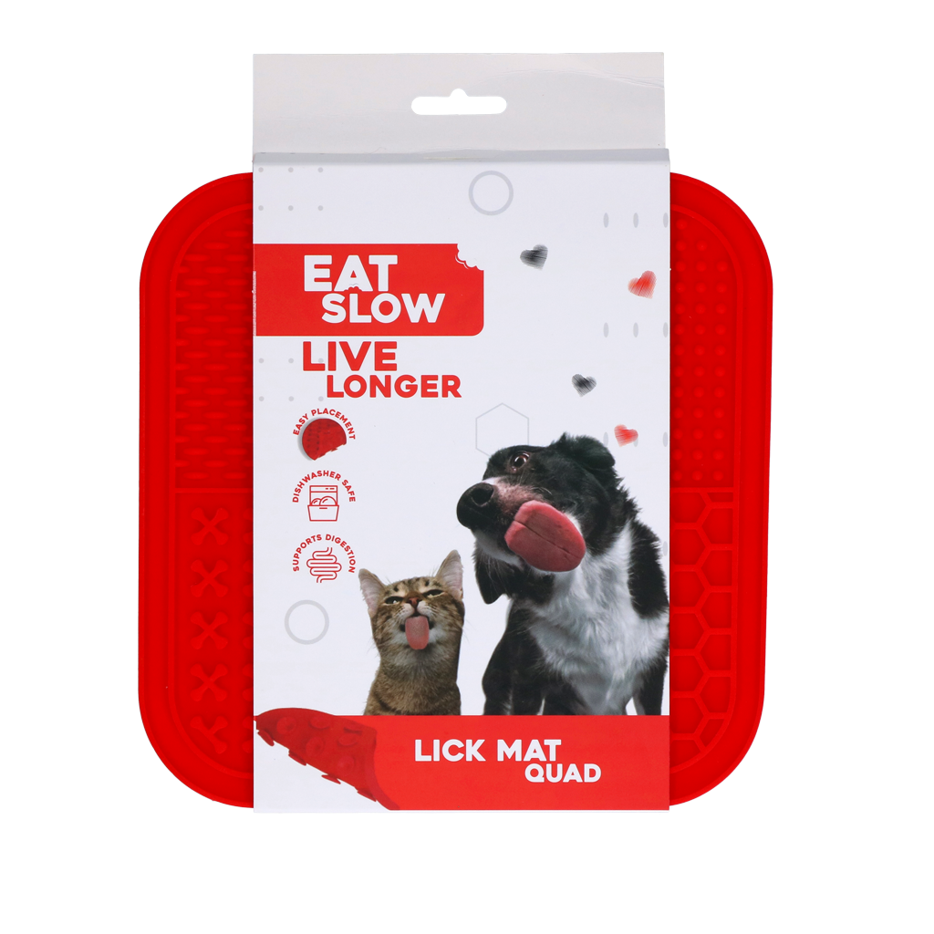 EAT SLOW LIVE LONGER LICK MAT QUAD RED